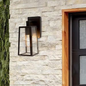 1-Light Black LED Outdoor Wall Lantern Sconce with ST19 Edison Bulb