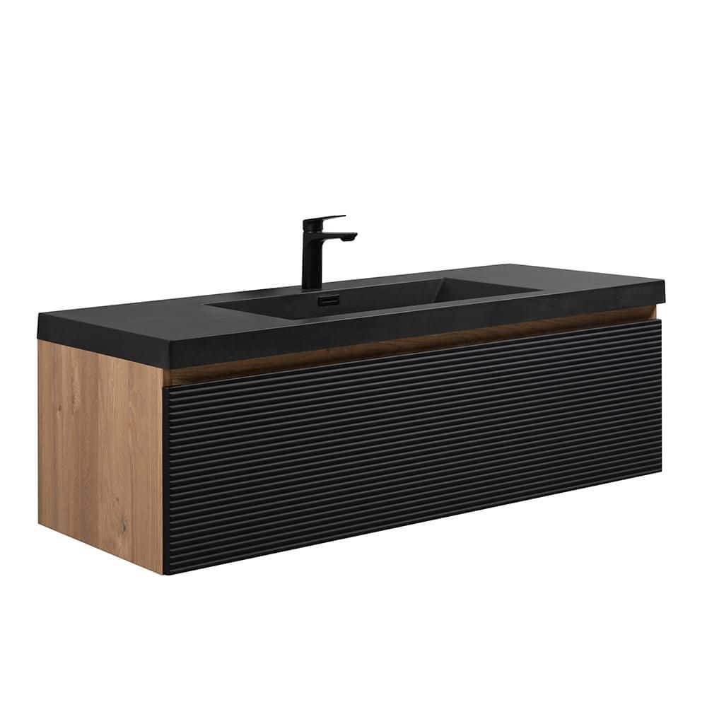 47.24 in. Single Sink Floating Natural Oak Bath Vanity with Black Resin Top price history on PriceWatchPro