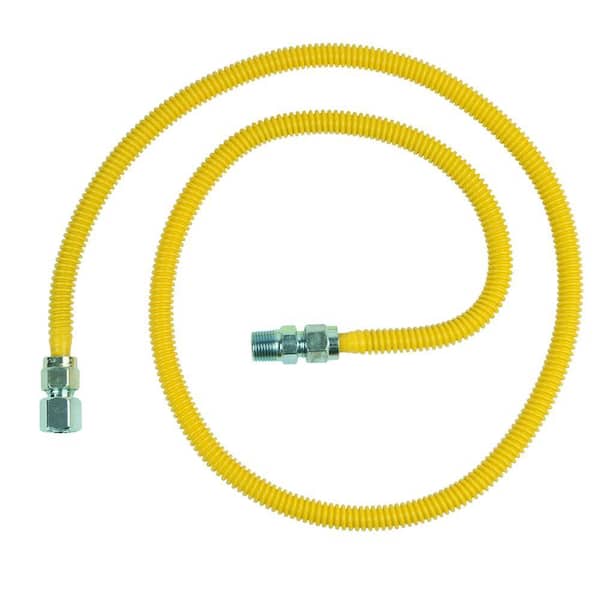 Cambridge Gas Appliance Connector Yellow Coated 24 Inch Long 5/8 Inch Outer Diameter with Male and Female Fittings and Shut Off Valve 