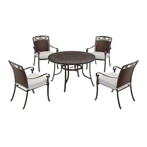 Wilshire Heights 5-Piece Cast and Woven Back All Aluminum Outdoor Dining Set with Acrylic Sand Dune Cushions