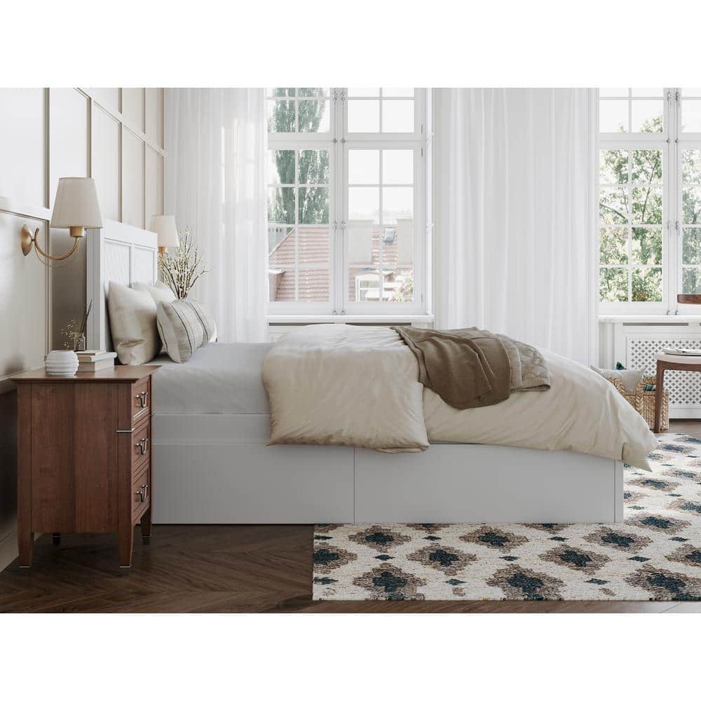 Canyon White Full Wood Platform Bed with Storage Drawers