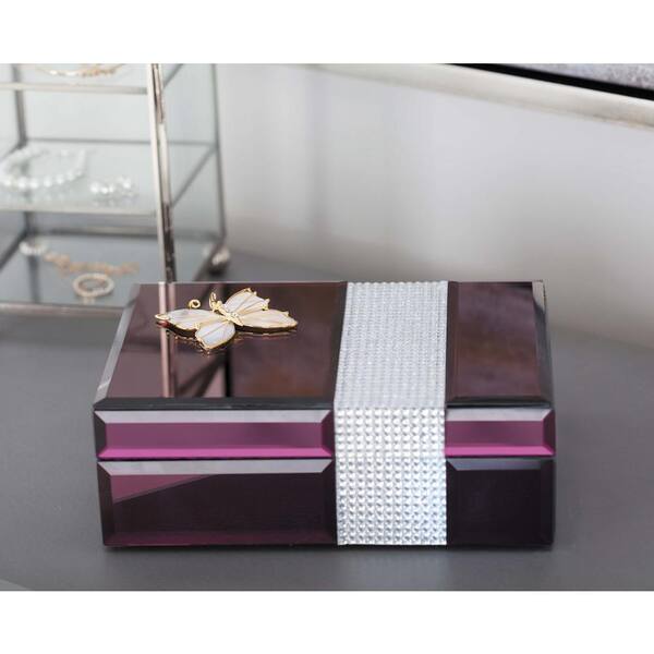 Litton Lane Jewelry Box with Gold Dragonfly Sculpture in Maroon
