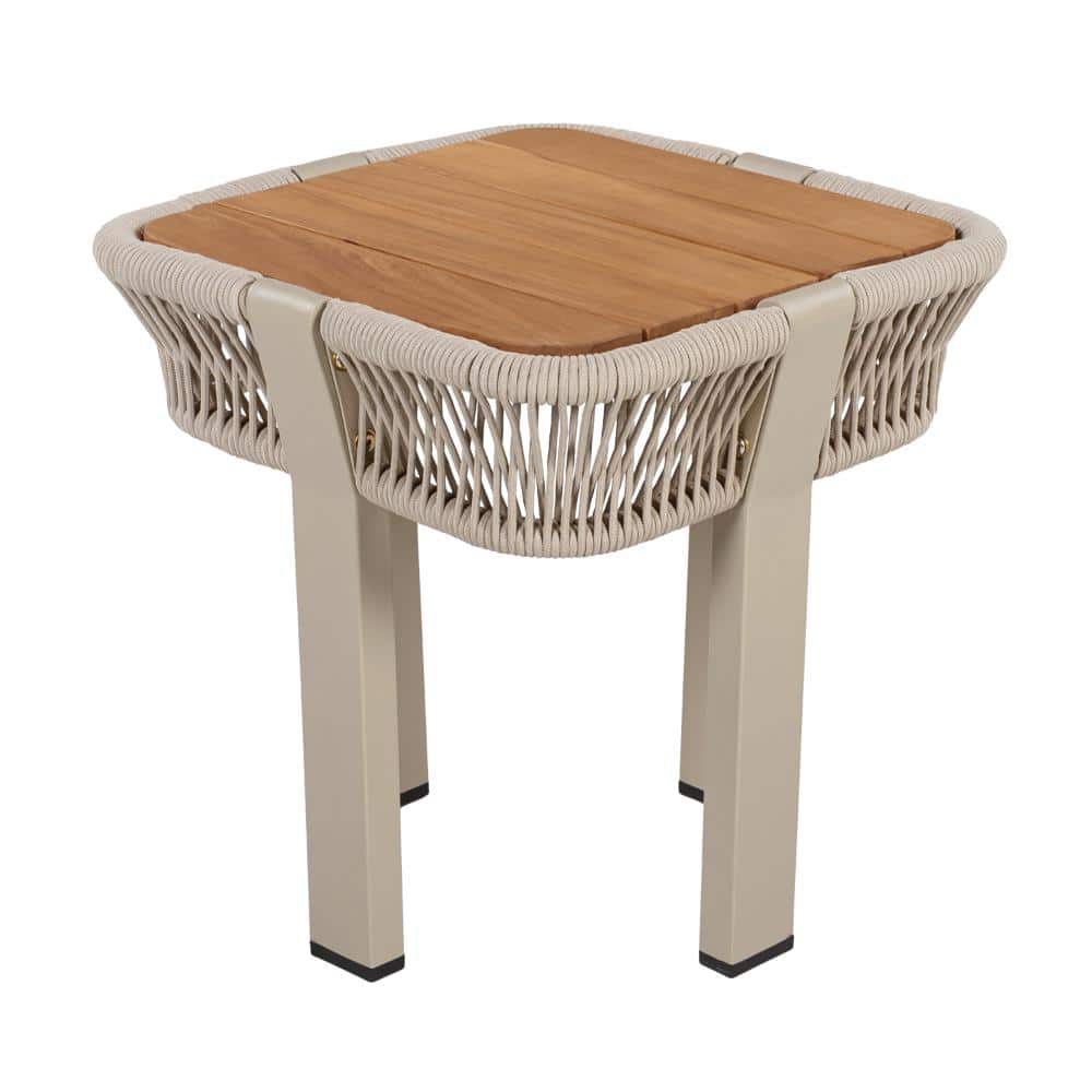 Square Acacia Wood Outdoor Patio Side Table, Accent Table with Beige Rope and Metal Frame price history on PriceWatchPro