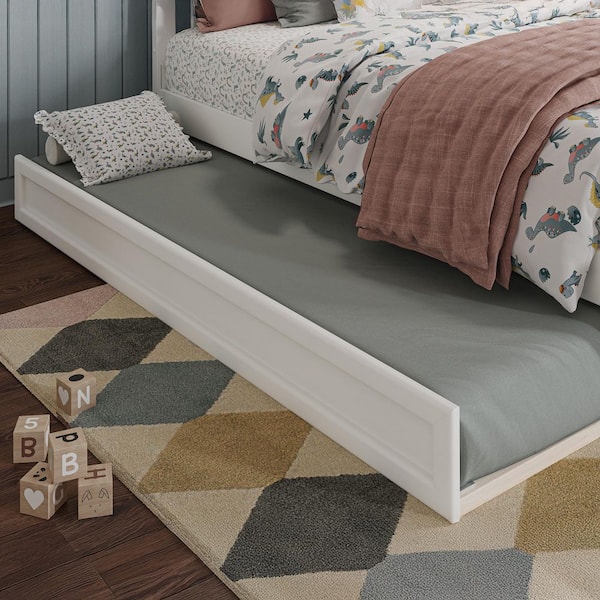 AFI White Mid-Century Modern Solid Wood Frame Twin Trundle Bed