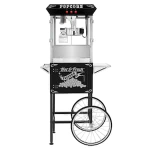 8 oz. Hot and Fresh Black Popcorn Machine with Stainless-Steel Kettle, Heated Warming Deck and Cart
