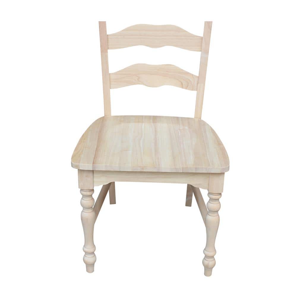 Set of Two White Wood Ladderback Dining Chairs