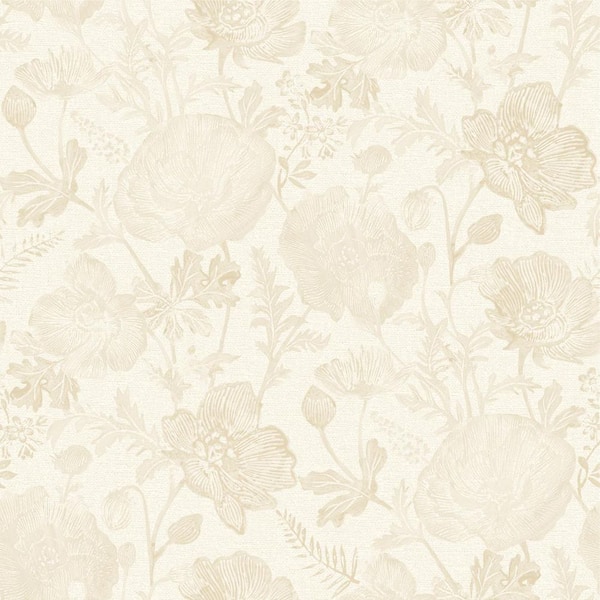 Pure Salt Ivory Poppies Textured Vinyl Peel and Stick Wallpaper Roll (56.38 sq. ft. )