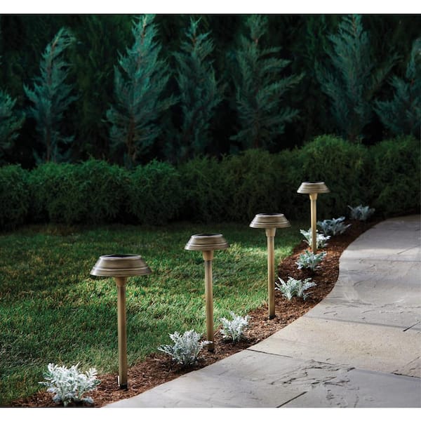 Hampton Bay 15 Lumens Solar Warm Brass LED Landscape Pathway Light (4-Pack)