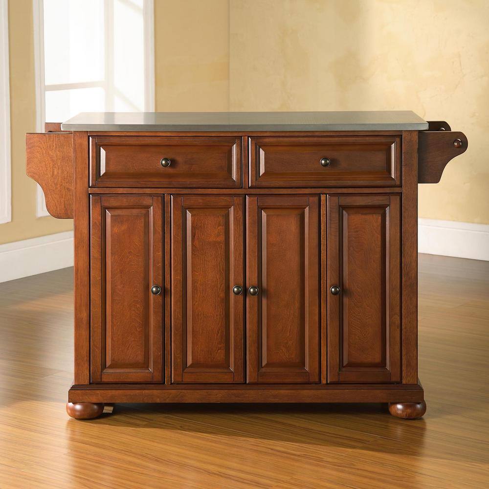 Classic Cherry Alexandria Kitchen Island with Stainless Steel Top