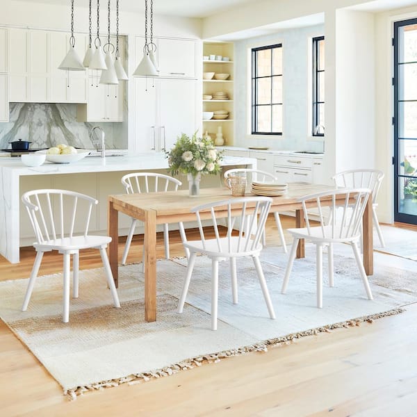 LUE BONA Winson White Solid Wood Talia Dining Chair Windsor Back Farmhouse Spindle Dining Chair Side Chair Set of 6