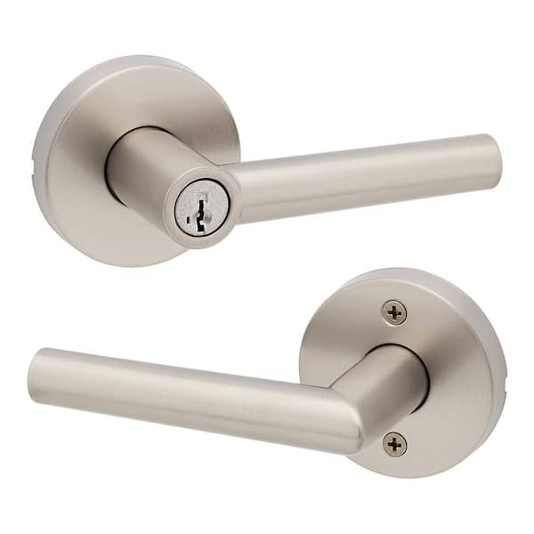 Milan Satin Nickel Round Rose Storeroom Keyed Entry Door Handle UL Rated Featuring SmartKey Security