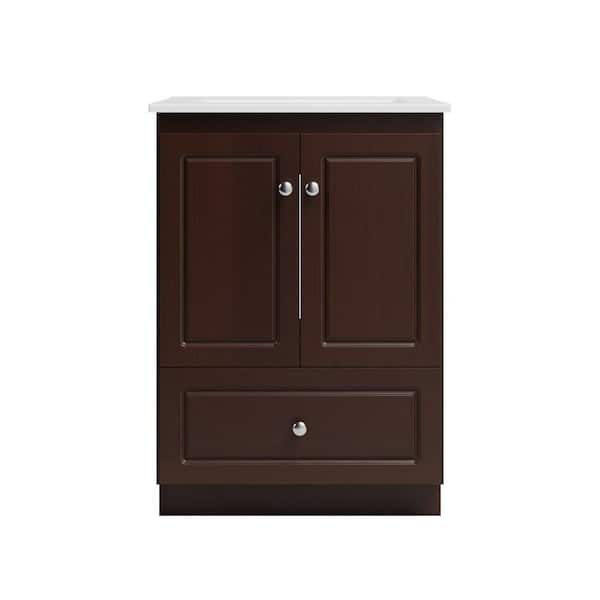 Ultraline 25 in. W x 22 in. D x 35 in. H Vanity in Dark Alder with Ceramic Vanity Top in White
