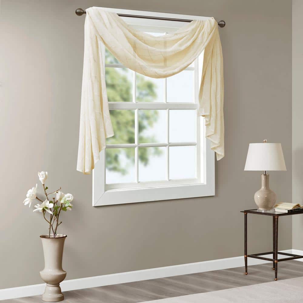 Ivory Diamond Sheer Embroidered Window Scarf Valance