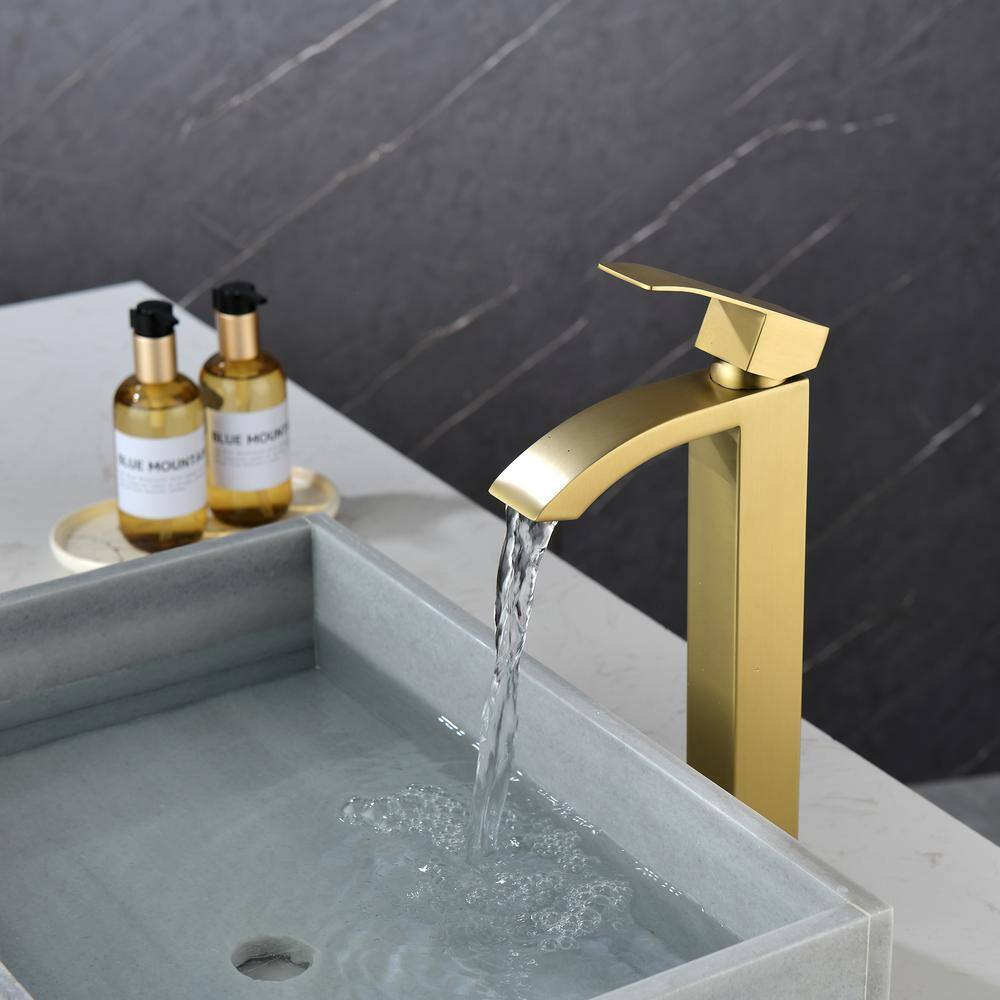 Brushed Gold Tall Brass Single Handle Vessel Faucet