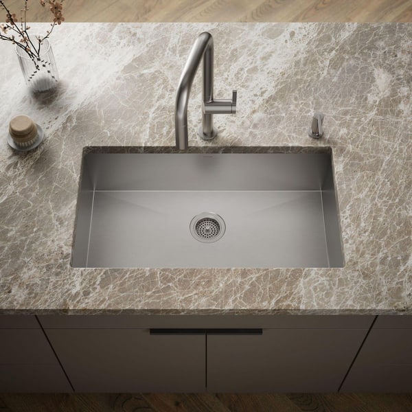 Vault Drop-In Stainless Steel 33 in. 4-Hole Single Bowl Kitchen Sink with Basin Rack