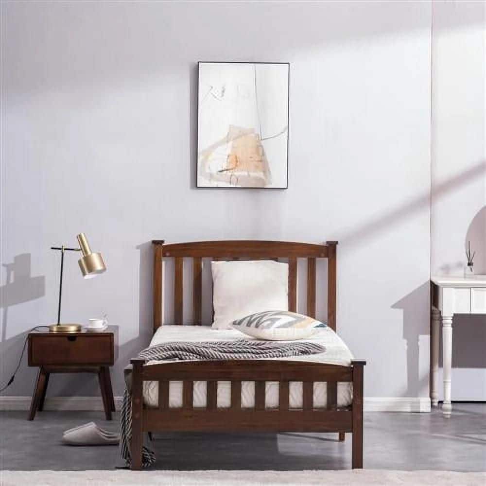 Brown Pine Wood Frame Twin Platform Bed with Headboard price history on PriceWatchPro