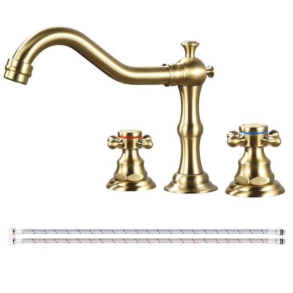 2 Handles 8 in. Widespread Bathroom Faucet 3-Hole Bathroom Sink Faucet in Brushed Gold
