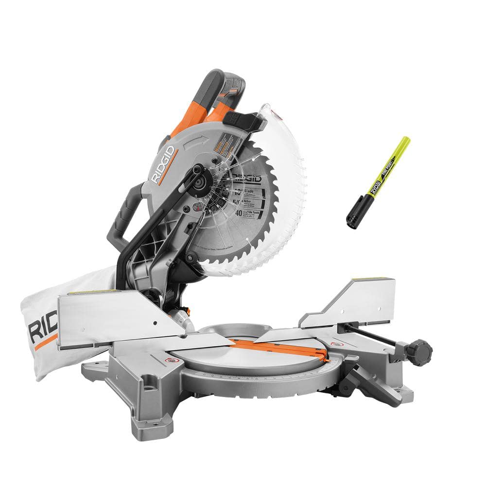 RIDGID 15 Amp Corded 10 in. Dual Bevel Miter Saw with LED Cutline Indicator and Black Fine Point Permanent Workshop Marker -  R4113RPM121