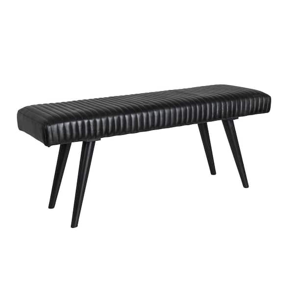 Storied Home Black Dining Bench with Upholstered Leather Grid 46 in.