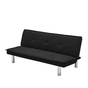 64.57 in. Square Arm Linen Black Fabric Sofa Bed Convertible Folding Futon Sofa Bed Sleeper, Straight in Gray