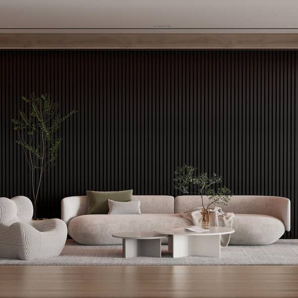 Black 0.83 in. x 1.97 ft. x 3.94 ft. Wood Slat Acoustic Wall Panels Decorative Wall Paneling (4 Piece/31 sq. ft. )