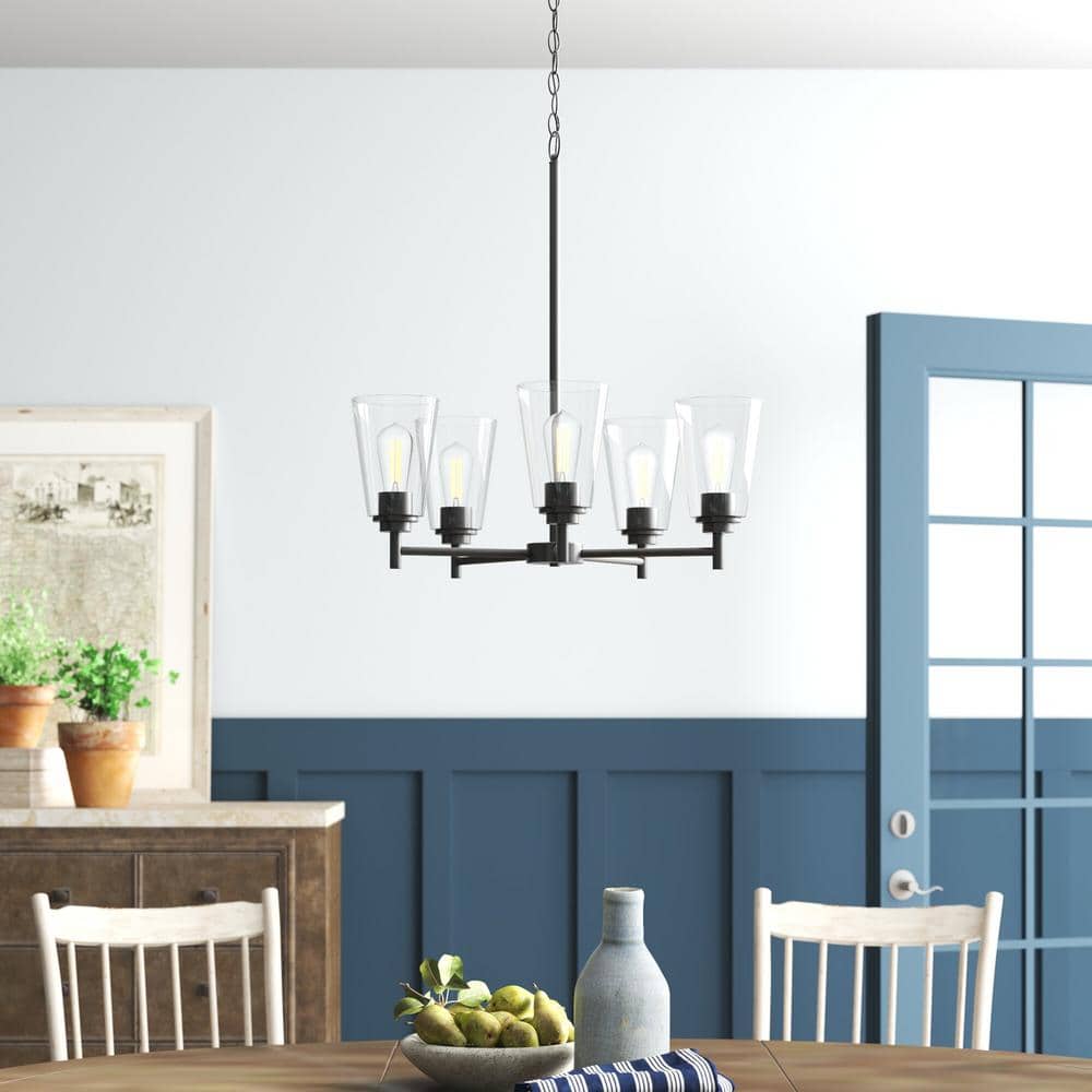 Westin Matte Black Five-Light Chandelier with Clear Glass Shades