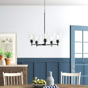 Westin 5-Light Modern Matte Black Chandelier with Clear Glass Shades For Dining Rooms