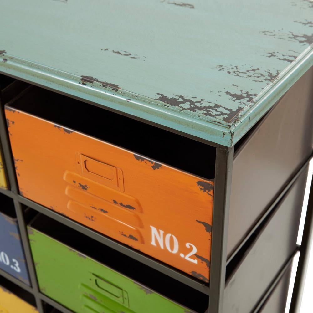 Multi-Colored Industrial Metal Drawer Insert with Weathered Finish