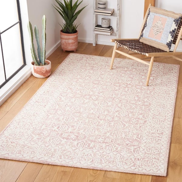 Metro Dark Pink/Ivory 4 ft. x 6 ft. Floral Border Area Rug