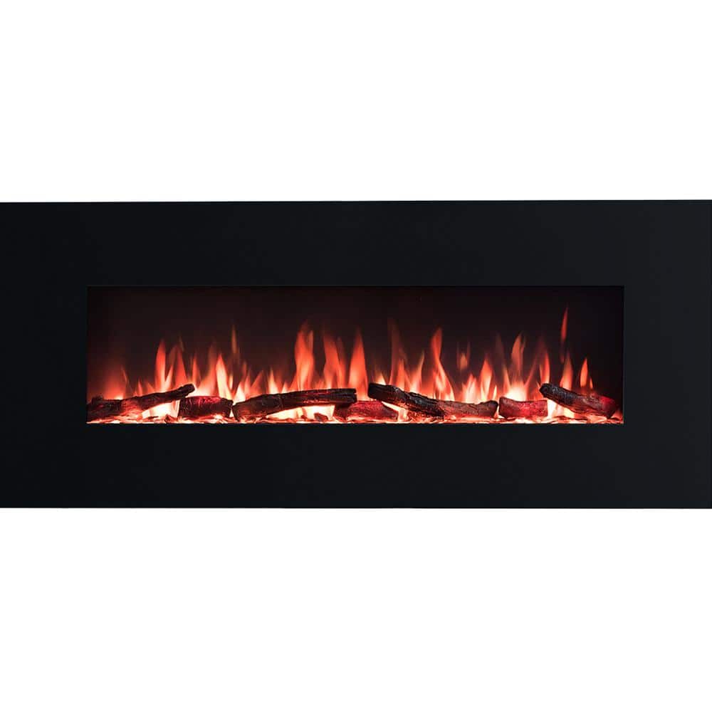 PuraFlame 50.39 in. WallMount Metal Electric Fireplace in Black HM202E