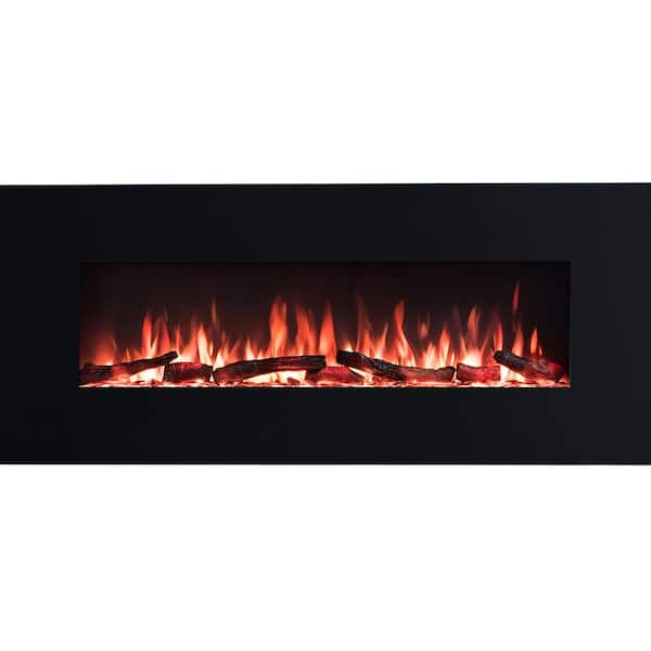 PuraFlame 50.39 in. Wall-Mount Metal Electric Fireplace in Black