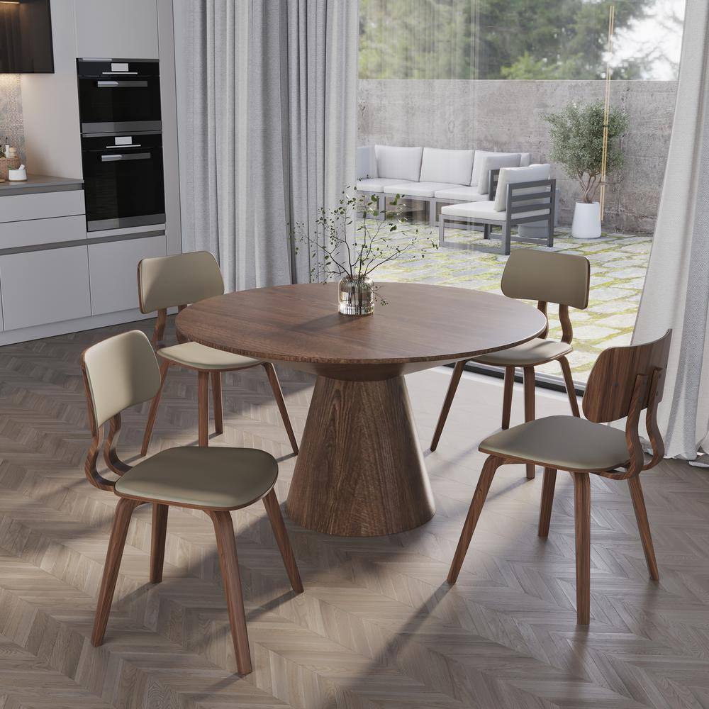 Leather Dining Chair with Poplar Wood Frame and Open Back Design Accent Side Chairs in Walnut/Light Brown