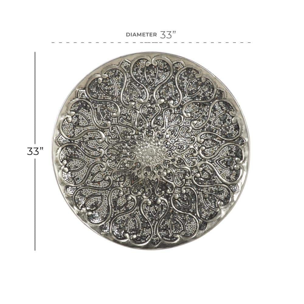 Silver Embossed Metal Plate Wall Sculpture, 33"