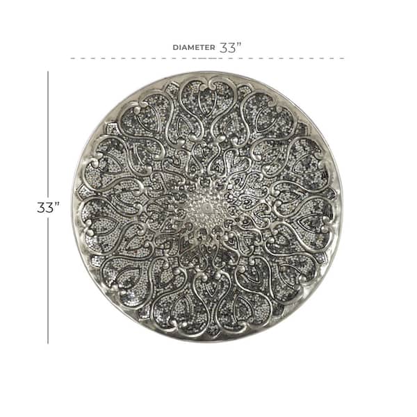 33 in. x 33 in. Metal Silver Plate Wall Decor with Embossed Details