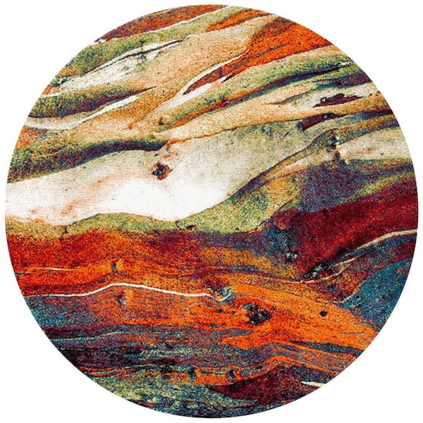 Glacier 5 ft. x 5 ft. Red/Green Abstract Round Rug