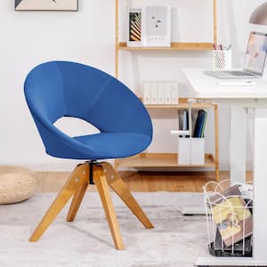 Mid Century Modern Blue Wood Swivel Accent Chair Fabric Armchair Velvet Living Room