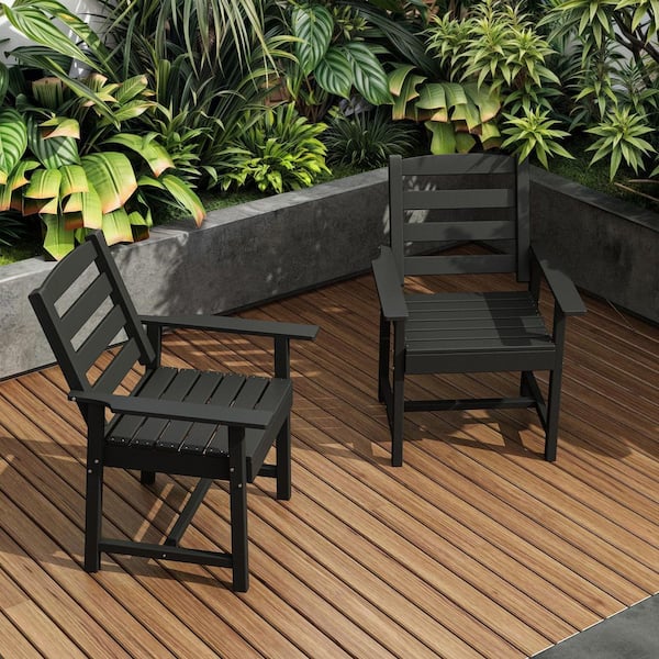 FUFU&GAGA HDPE Patio Dining Chair Set of 2, Heavy Duty Wood-Like