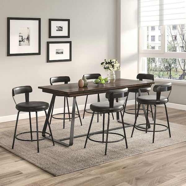 Hausfame 32.5 in. Grey Low Back Metal Frame Swivel Counter Stool