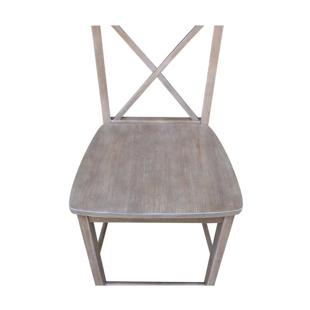 Washed Gray Taupe X-Back Solid Wood Counter Stool