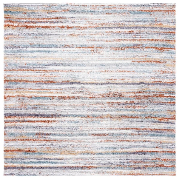 SAFAVIEH Berber Shag 4 ft. x 4 ft. Blue Rust/Ivory Gradient Striped square Area Rug