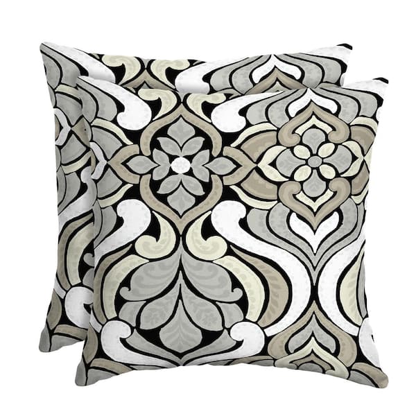 Hampton Bay DriWeave Black and Gray Tile Square Outdoor Throw Pillow (2-Pack)