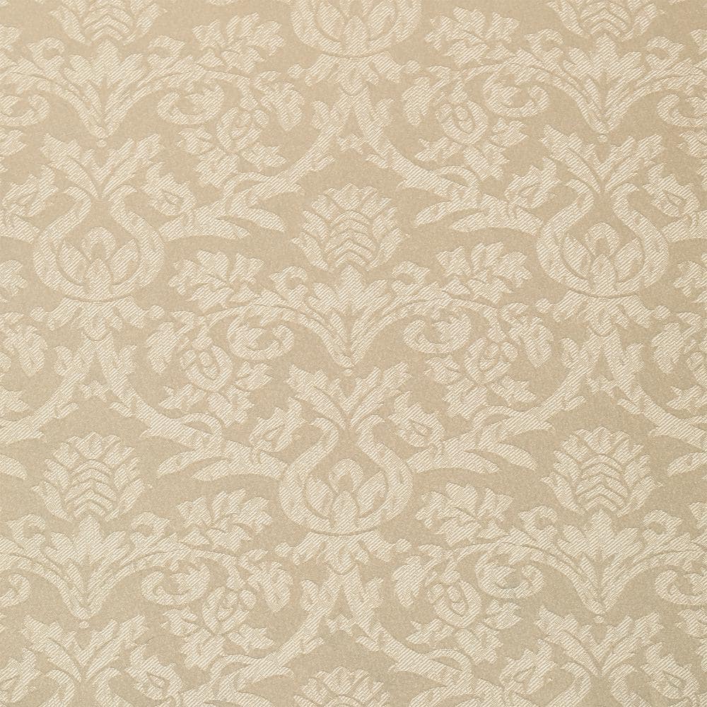 Tan Jacquard Damask Rod Pocket Curtain with Fringe, 55" x 84"