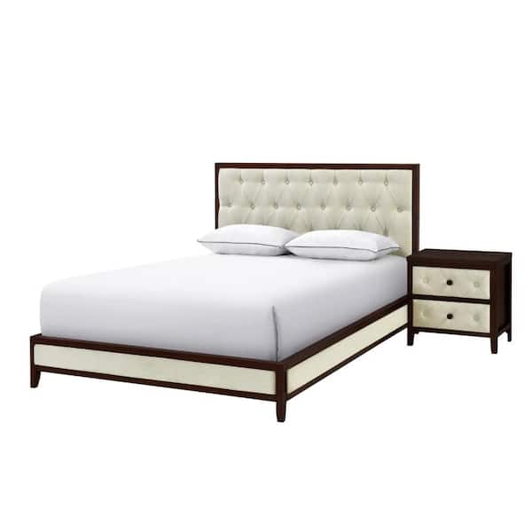 Benjara 24 in. Brown and Beige 2-Drawers Wooden Nightstand