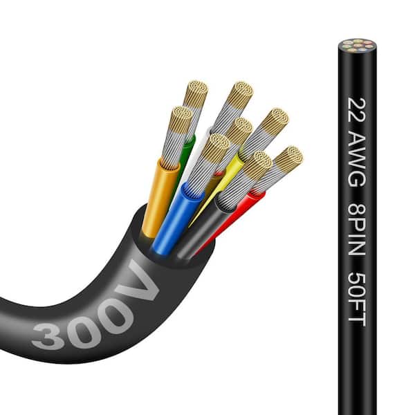 50ft. 22AWG 8-Conductor Thermostat Wire, PVC Stranded Low Voltage LED Cable, Flexible Extension Power Cord Tinned Copper