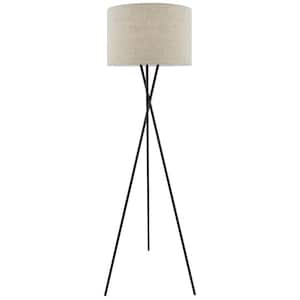 Sadie 60 in. Oil Rubbed Bronze Modern 1-Light Tripod Floor Lamp with Honey Beige Shade, Bulb Included