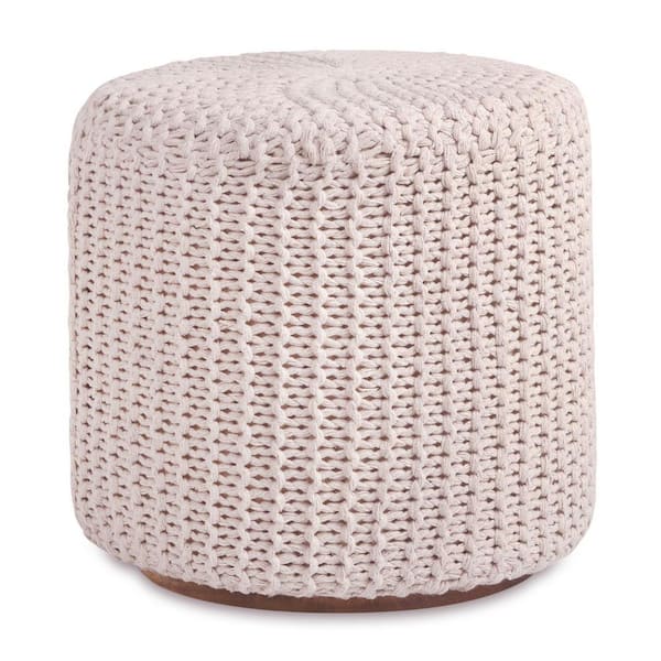 HomeRoots Ivory Cotton Blend Round Pouf 16L x 16W x 15H Ottoman