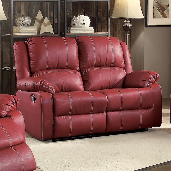 Furniture - Motion PU 2-Seats Loveseats Acme in. 37 Zuriel The with Depot Red Leather Home 52151 Faux