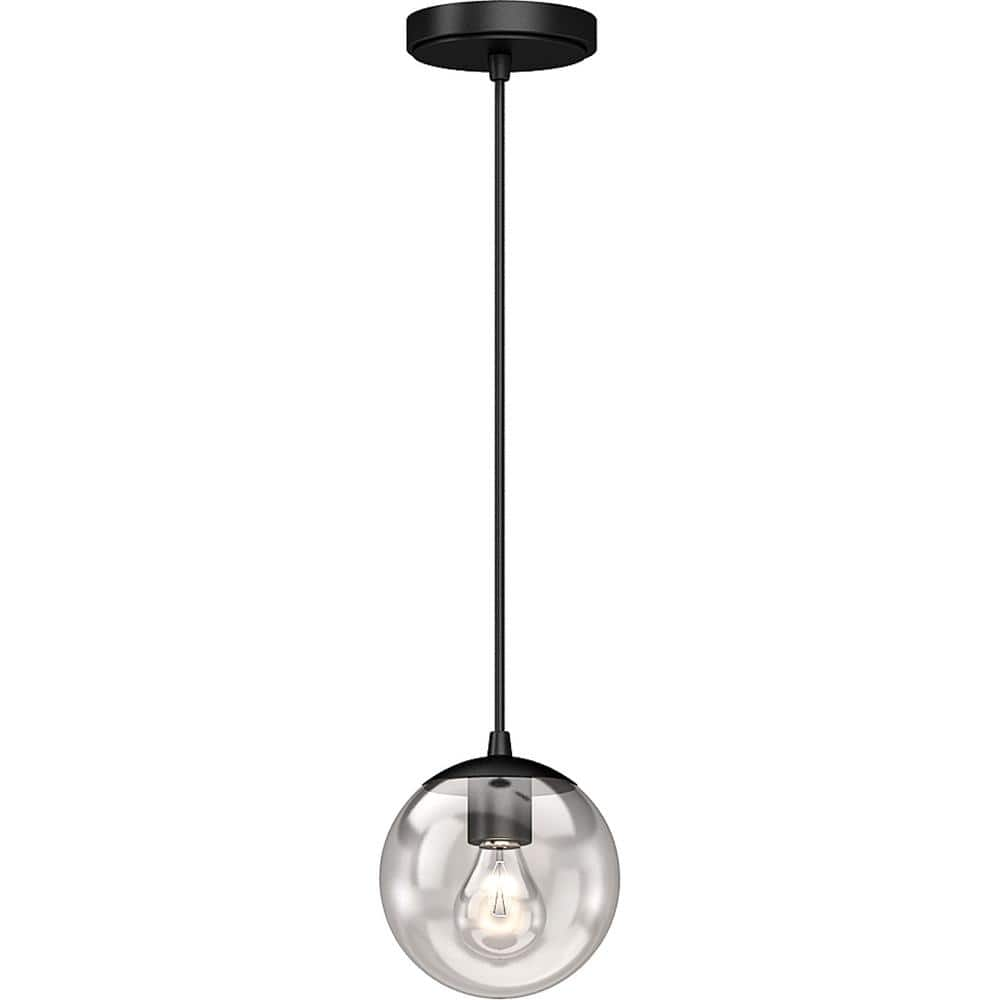 Volume Lighting Lawrence Collection 1-Light Black Indoor Globe Mini Pendant with Etched White Cased Glass Shade