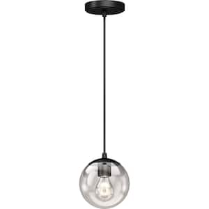 Lawrence Collection 1-Light Black Indoor Globe Mini Pendant with Etched White Cased Glass Shade