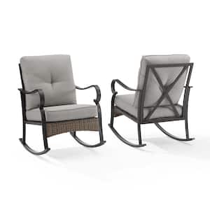 Dahlia Matte Black Metal Outdoor Rocking Chair with Taupe Cushions (2-Pack)